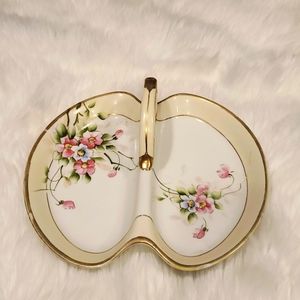 Antique Nippon Hand Painted Floral Serving Dish Handled Vintage Porcelain